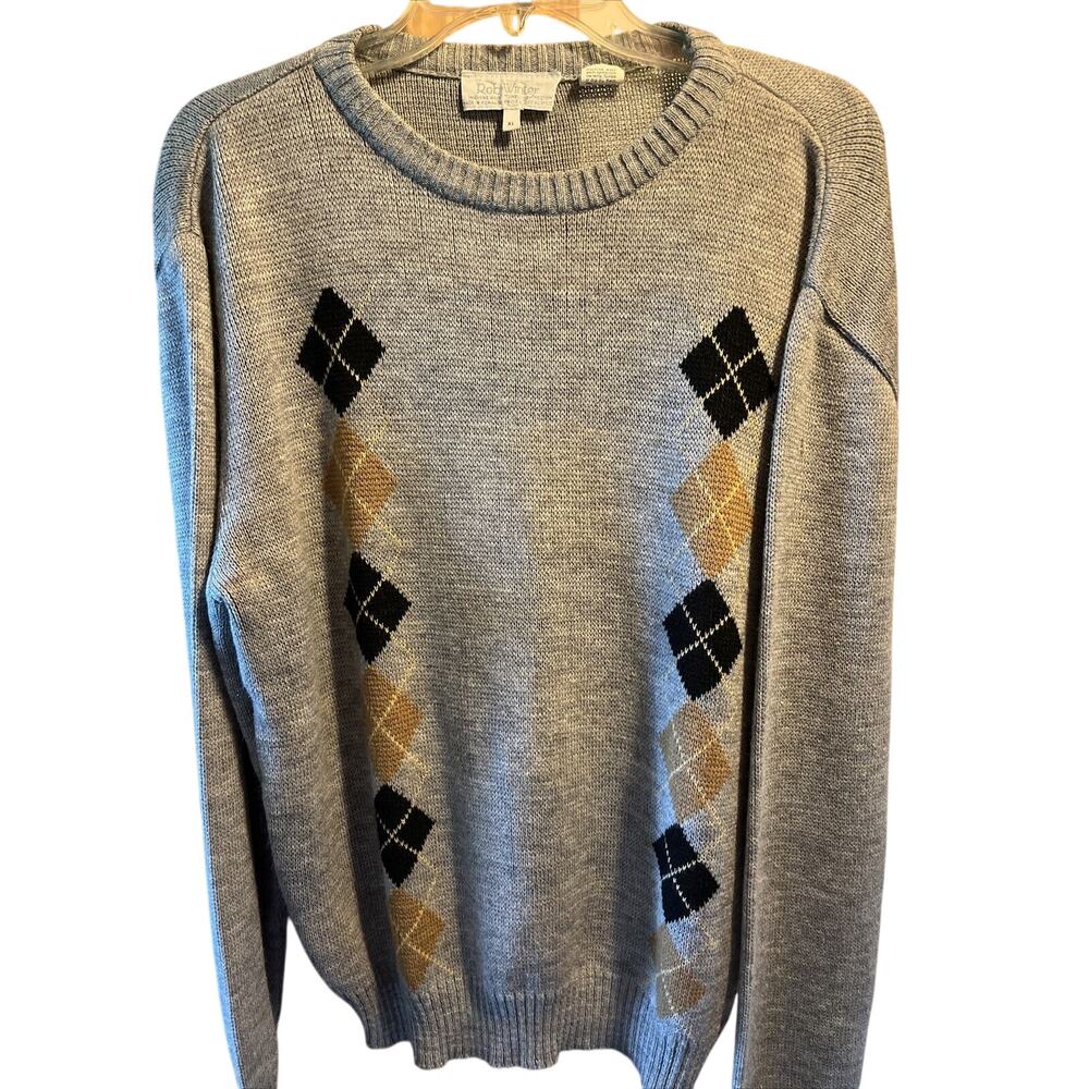 Rob Winter Size XL Sweater Gray Argyle Mens Acrylic Pullover Long Sleeve Y2k EUC